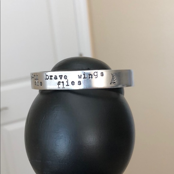 Hand Stamped Cuff - “With Brave Wings She Flies” - Picture 3 of 4